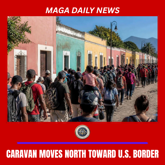 Migrants in a large caravan move north through Mexico toward the U.S. southern border.